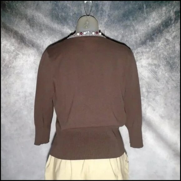 50s Style Beaded Cardigan with Jeweled Neck, VFG 90s Large Size Rockabilly - Picture 5 of 12